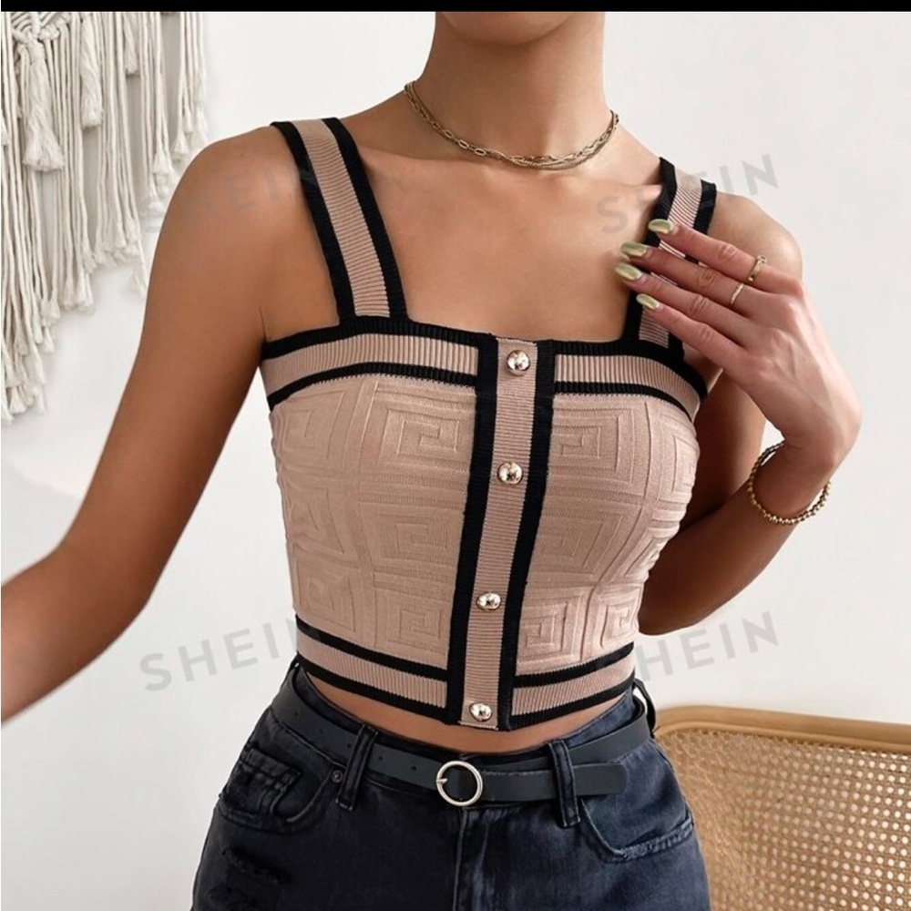 Small Mocha Brown and Black Knitted Sleeveless Cardigan Edge Trim Front Pockets - Picture 4 of 6